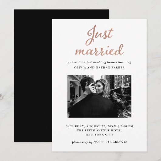 Invitation Photo classique | Juste mariés Faux Rose Gold (Devant / Derrière)