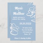 Invitation Photo classique Mariage Floral bleu français Invit (Devant / Derrière)