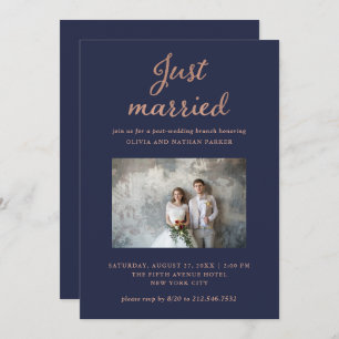 Invitation Photo classique Marine et Rose Gold viennent de