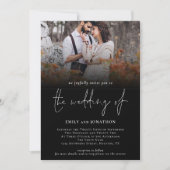 Invitation Photo classique QR Code Script Mariage noir (Devant)