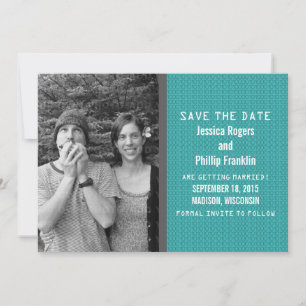 Invitation Photo Code binaire turquoise Enregistrer la date I