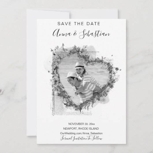 Invitation *~* PHOTO Coeur AR6 MARIAGE ENREGISTRER LA DATE QR (Devant)