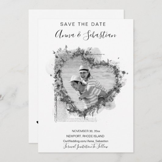 Invitation *~* PHOTO Coeur AR6 MARIAGE ENREGISTRER LA DATE QR (Devant / Derrière)