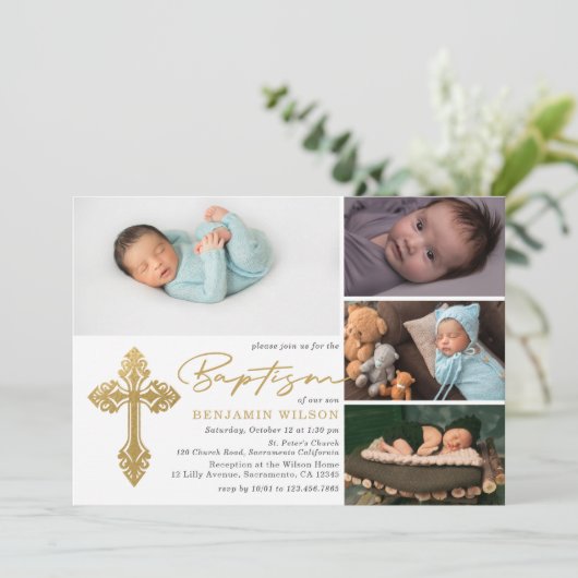 Invitation Photo Collage Baptême (Debout devant)