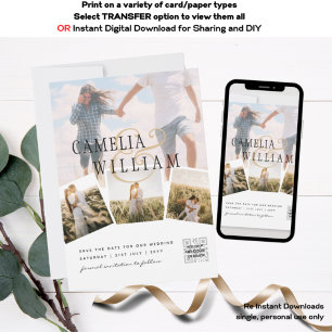 Invitation Photo Collage blanc Impression ou Mariage numériqu