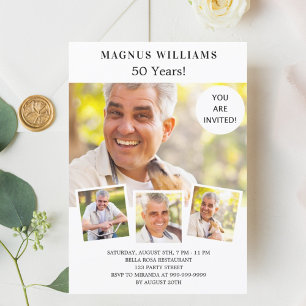 Invitation Photo collage blanc luxe anniversaire