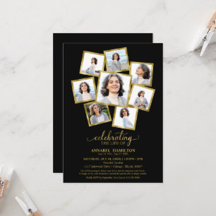 Invitation Photo Collage Célébration de la vie funéraire Noir
