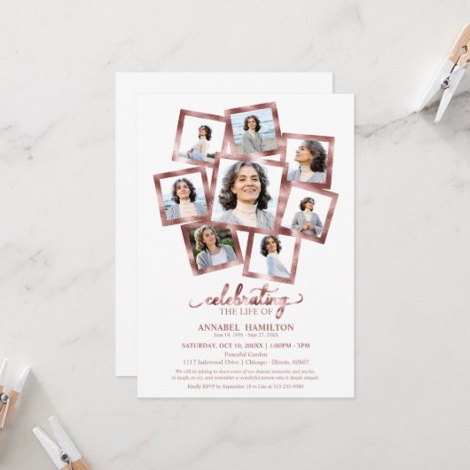 Invitation Photo Collage Célébration des funérailles de la vi (Devant/Arrière en situation)