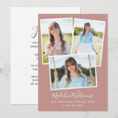 Invitation Photo Collage Dusty Rose Pink Graduation Party (Devant / Derrière)