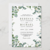 Invitation Photo Collage Eucalyptus moderne QR Code Mariage (Devant)