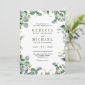 Invitation Photo Collage Eucalyptus moderne QR Code Mariage (Debout devant)