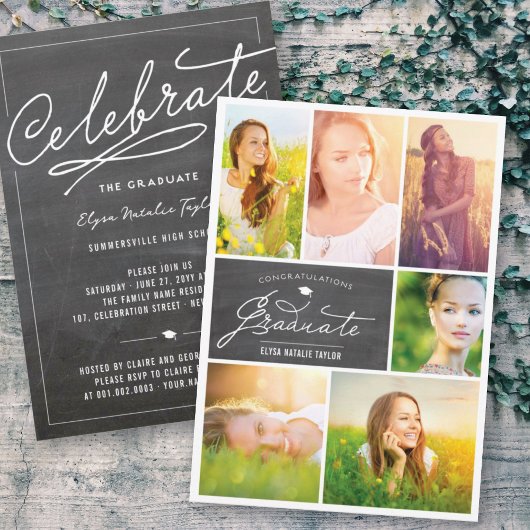 Invitation Photo Collage Graduate Chalkboard Graduate Party