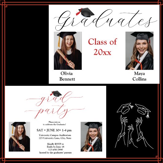 Invitation Photo Collage Graduation Party for 2 Graduates