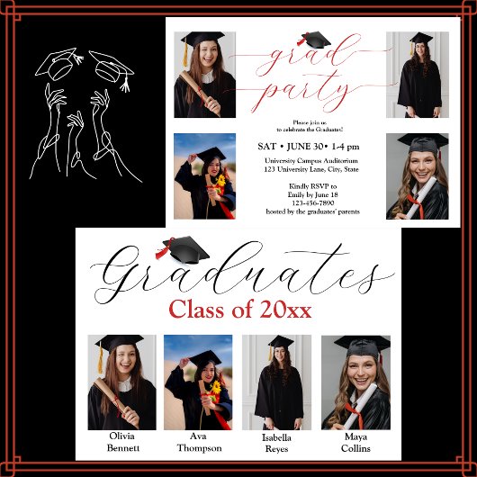 Invitation Photo Collage Graduation Party pour 4 diplômés