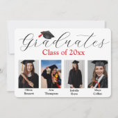 Invitation Photo Collage Graduation Party pour 4 diplômés (Devant)