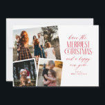Invitation Photo Collage Merriest Noël rouge et blanc<br><div class="desc">Répandez la fête avec notre carte de Noël personnalisée avec un collage photo festif! Cet élégant design présente trois de vos photos préférées encadrées dans un jeu de couleurs classique rouge et blanc. Idéal pour partager des souvenirs spéciaux en famille et entre amis, cette carte allie style moderne et atmosphère...</div>