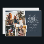 Invitation Photo Collage Merriest Noël rouge et blanc<br><div class="desc">Répandez la fête avec notre carte de Noël personnalisée avec un collage photo festif! Cet élégant design présente trois de vos photos préférées encadrées dans un jeu de couleurs classique rouge et blanc. Idéal pour partager des souvenirs spéciaux en famille et entre amis, cette carte allie style moderne et atmosphère...</div>