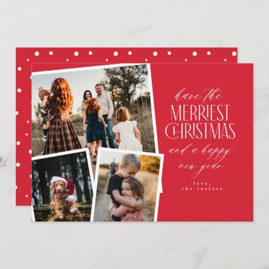 Invitation Photo Collage Merriest Noël rouge et blanc (Devant / Derrière)