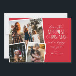 Invitation Photo Collage Merriest Noël rouge et blanc<br><div class="desc">Répandez la fête avec notre carte de Noël personnalisée avec un collage photo festif! Cet élégant design présente trois de vos photos préférées encadrées dans un jeu de couleurs classique rouge et blanc. Idéal pour partager des souvenirs spéciaux en famille et entre amis, cette carte allie style moderne et atmosphère...</div>