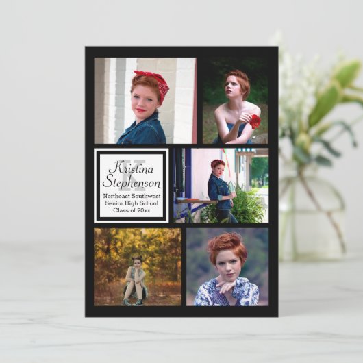 Invitation Photo Collage Monogramme Diplôme du secondaire (Debout devant)