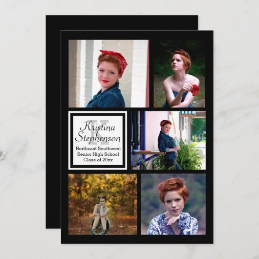 Invitation Photo Collage Monogramme Diplôme du secondaire (Devant / Derrière)