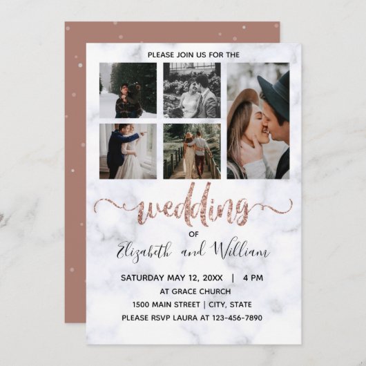 Invitation Photo Collage Rose Gold Parties scintillant Callig (Devant / Derrière)