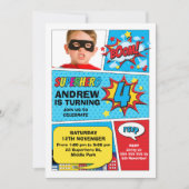 Invitation Photo colorée Boom Superhero 4e anniversaire (Devant)