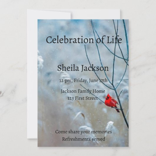 Invitation Photo commémorative Cardinal Oiseaux rouges (Devant)