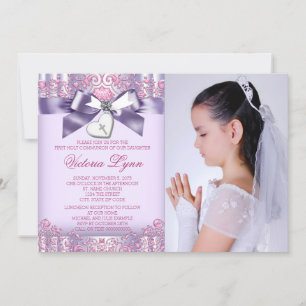 Invitation Photo Communion solennelle rose lavande