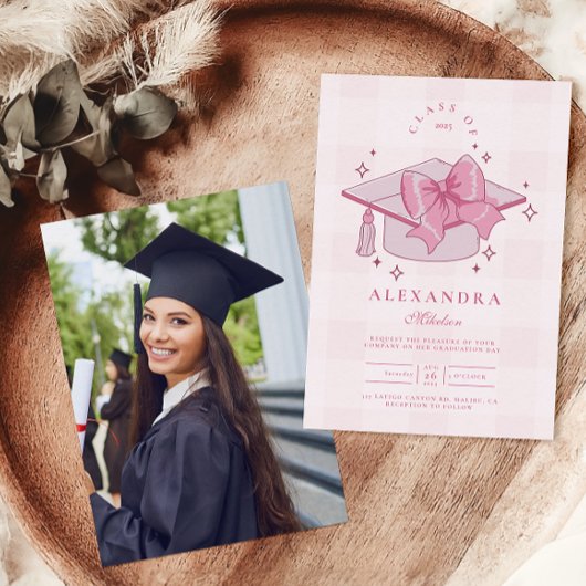 Invitation Photo Coquette Pink Bow Graduation