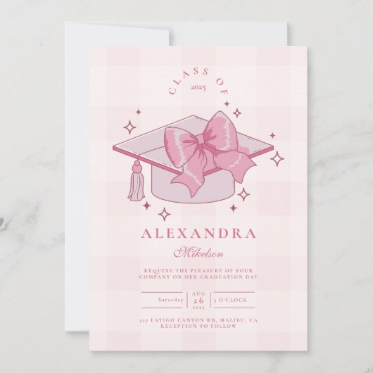Invitation Photo Coquette Pink Bow Graduation (Devant)