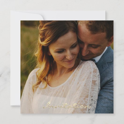 Invitation Photo Couronne Fiançailles Mariage Or Flor Navy (Dos)