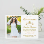 Invitation Photo Couronne or Elegant Moderne Quinceanera (Debout devant)