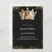 Invitation Photo couronne or noir Quinceanera (Devant)