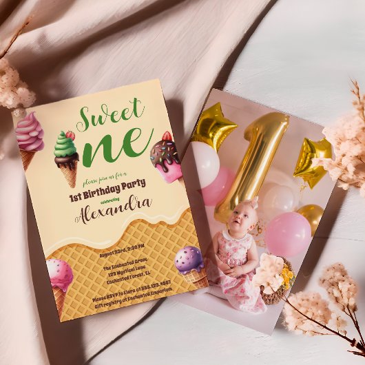 Invitation Photo Crème glacée sucré un premier anniversaire
