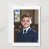 Invitation Photo Cross Navy Blue Gold Floral First Communion (Dos)