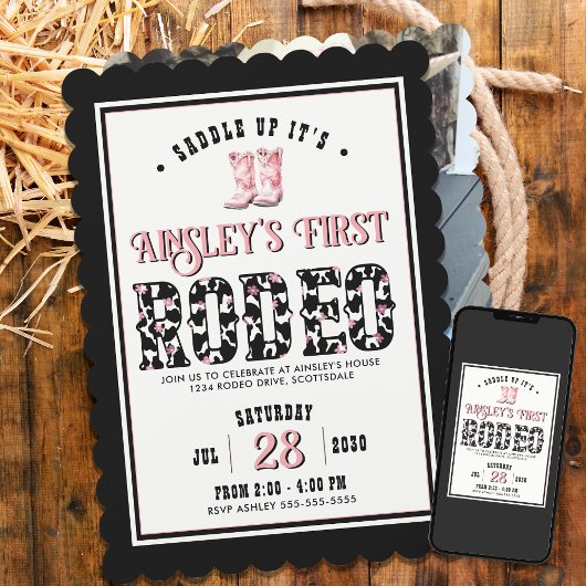 Invitation Photo customisée First Rodeo Girls 1er anniversair