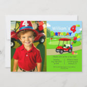 Invitation Photo Cute 4th Birthday Red Golf Cart Boy's (Devant)