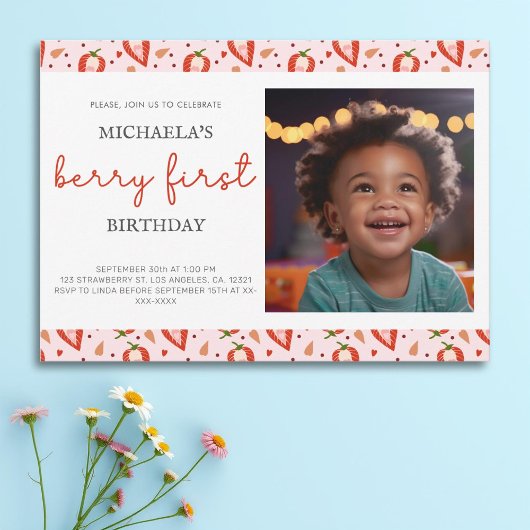Invitation Photo Cute Berry Premier anniversaire