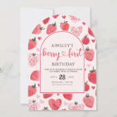 Invitation Photo Cute Berry Premier anniversaire 1er annivers (Devant)