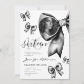 Invitation PHOTO Cute Coquette Black Bow Sweet 16 (Devant)