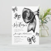 Invitation PHOTO Cute Coquette Black Bow Sweet 16 (Debout devant)