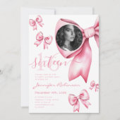 Invitation PHOTO Cute Coquette Blush Pink Bow Sweet 16 (Devant)