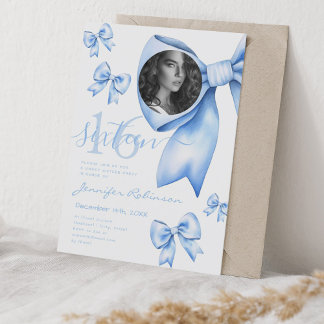 Invitation PHOTO Cute Coquette Marine Bow Sweet 16