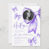 Invitation PHOTO Cute Coquette Purple Bow Sweet 16 (Devant)