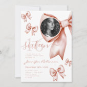 Invitation PHOTO Cute Coquette Rose Gold Bow Sweet 16 (Devant)
