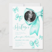 Invitation PHOTO Cute Coquette Turquoise Bow Sweet 16 (Devant)