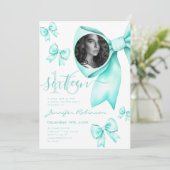 Invitation PHOTO Cute Coquette Turquoise Bow Sweet 16 (Debout devant)