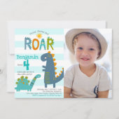 Invitation Photo Cute Dinosaures Stomp Chomp Roar Boy Anniver (Devant)