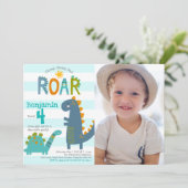 Invitation Photo Cute Dinosaures Stomp Chomp Roar Boy Anniver (Debout devant)